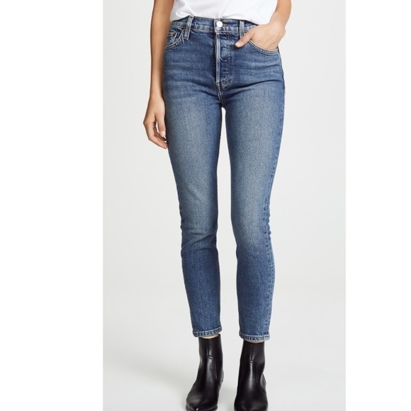 Re/Done High Rise Ankle Crop Stretch Jeans in Mid 80s - Picture 1 of 7